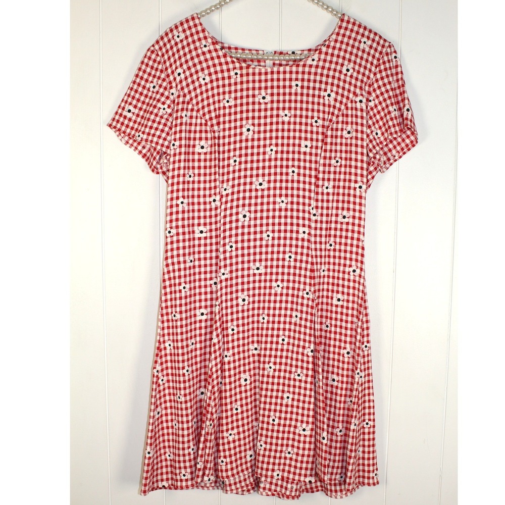 VTG BE Smart 80's Reg Gingham Short Sleeve Tie Waist Mini Dress Rear Zip 11/12